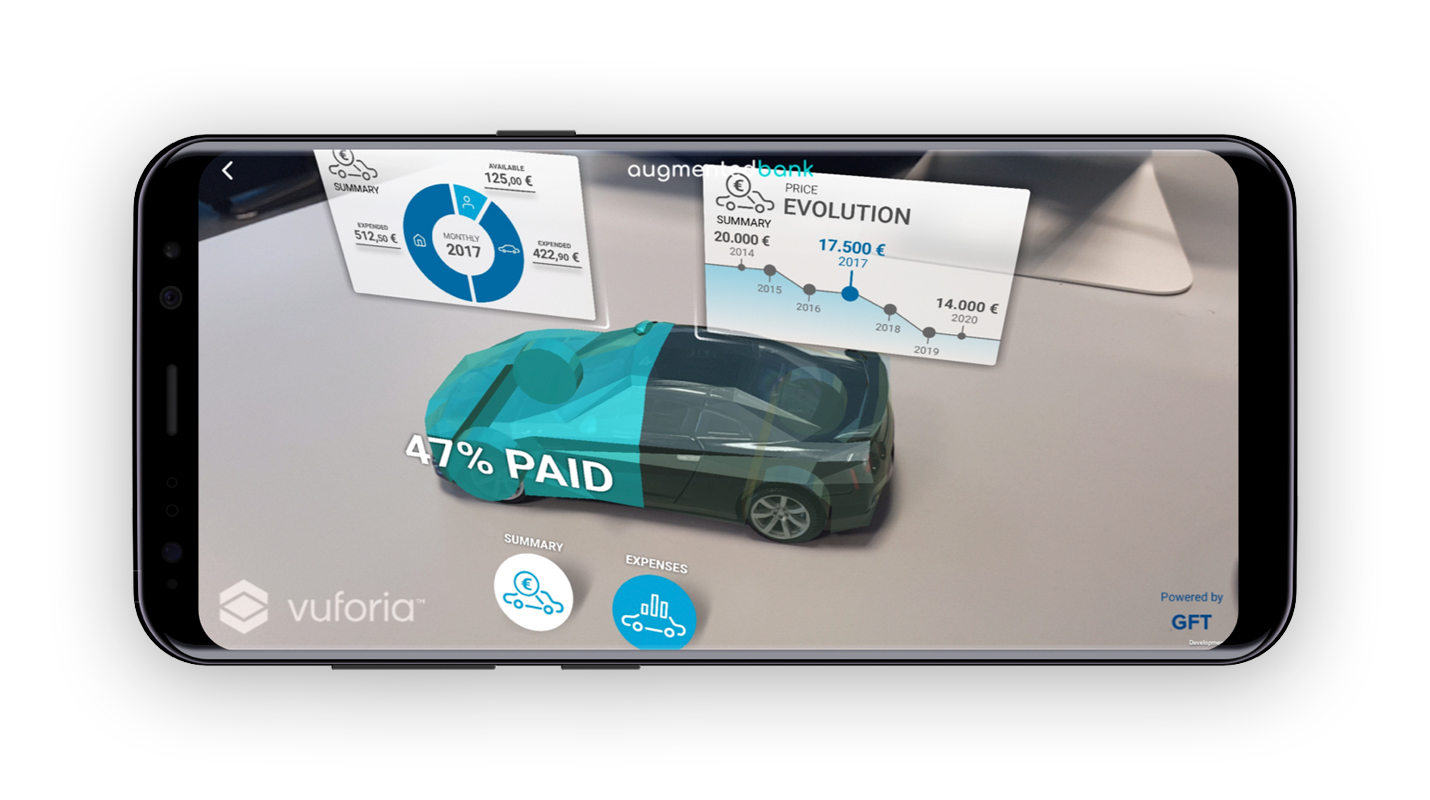 Imagen 1 de prototipo en alta fidelidad del proceso de interacción entre el objeto y la información relacionada con los gastos del usuario de su cuenta bancaria.